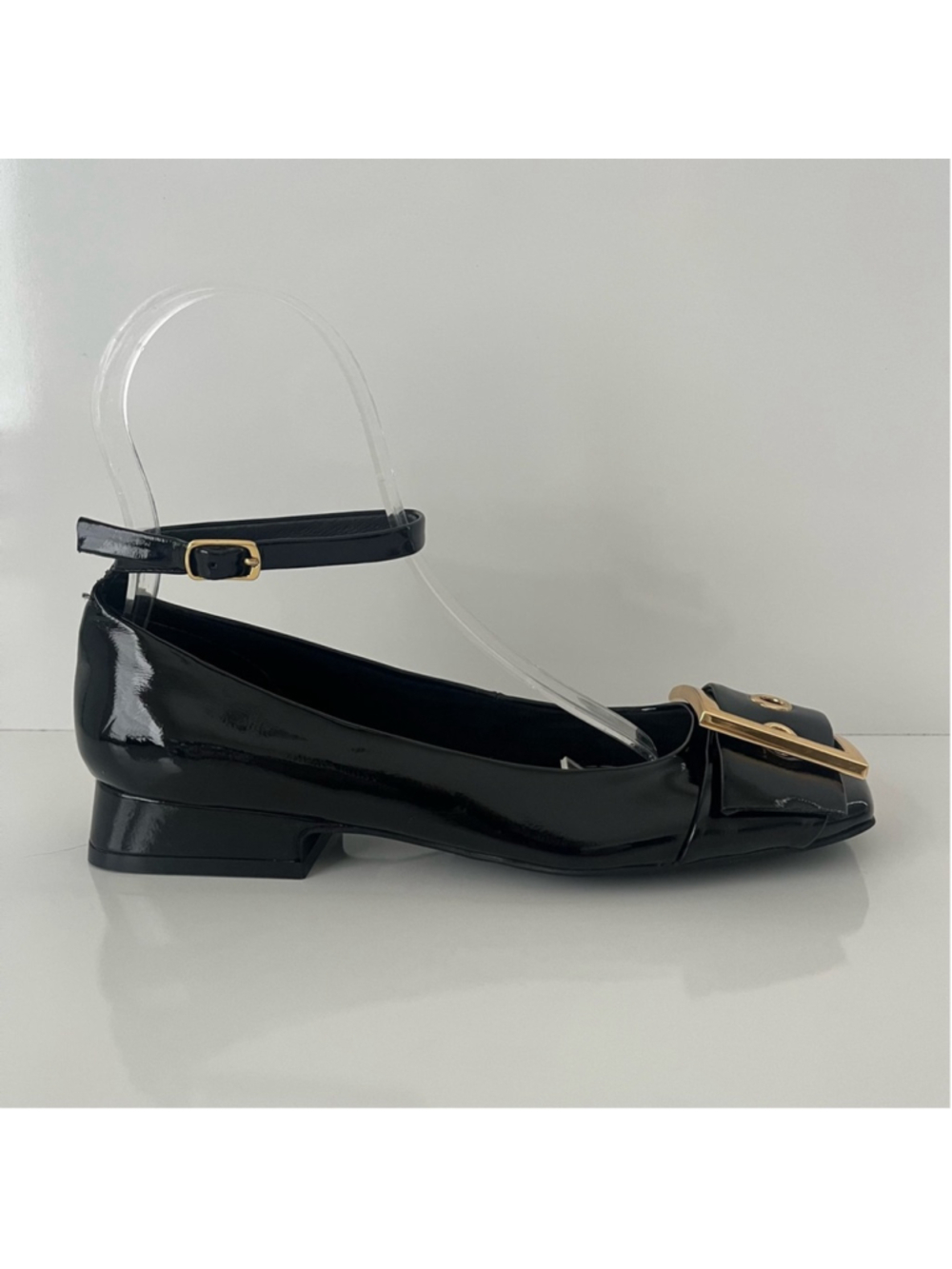 Jeffrey Campbell So Cute Ankle Strap Ballet Flat Square Toe Crinkle Patent Black - Picture 15 of 16